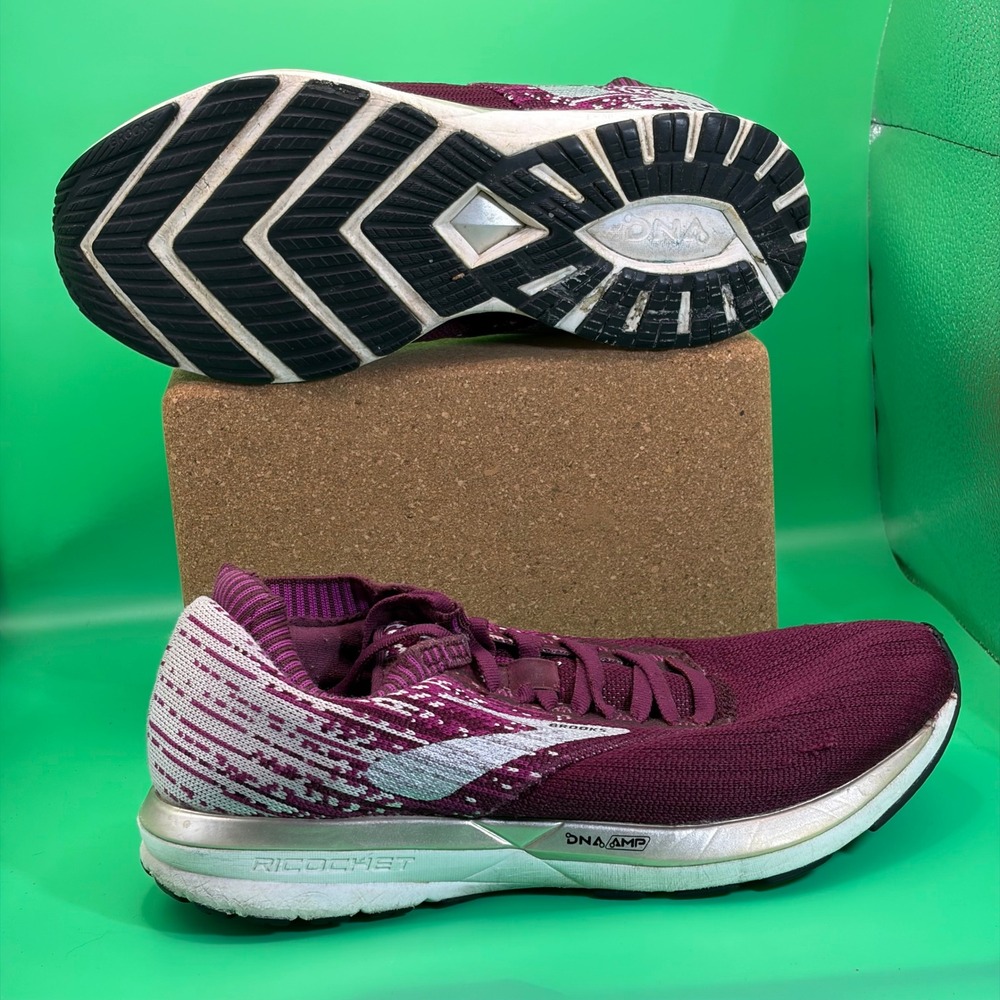 Brooks Ricochet Running Shoes Womens 8.5 B Plum/Silver DNA AMP Athletic Sneakers - Picture 2 of 8
